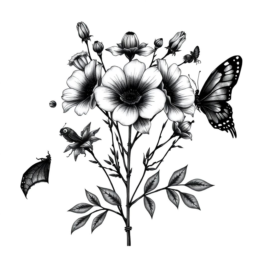 Tatouage fleur en style horror, design généré par IA