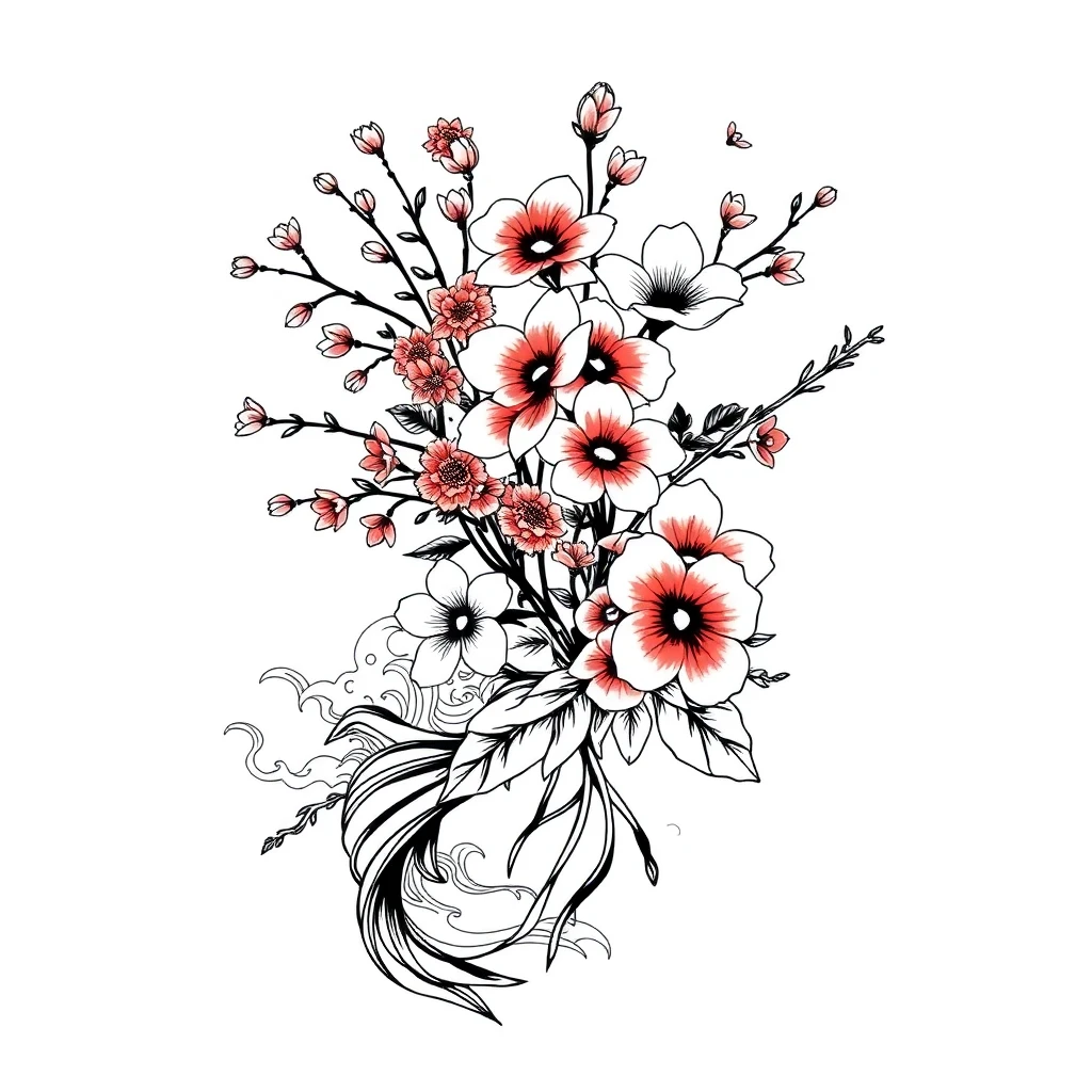 Tatouage fleur en style japonais, design généré par IA