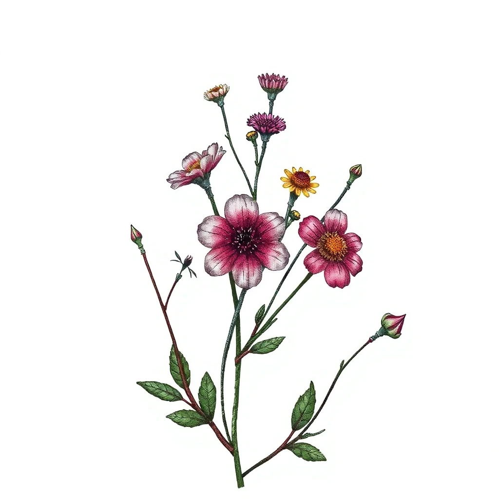 Tatouage fleur en style micro-réalisme, design généré par IA