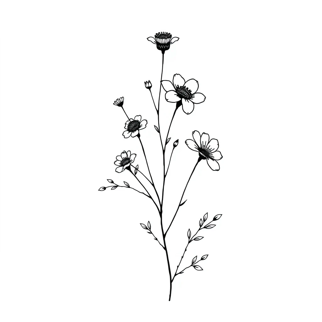 Tatouage fleur en style minimaliste