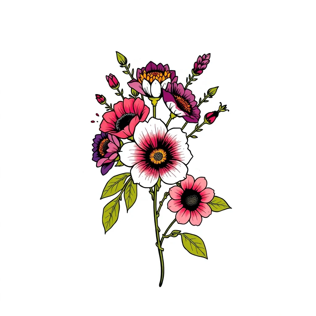 Tatouage fleur en style néo-traditionnel, design généré par IA