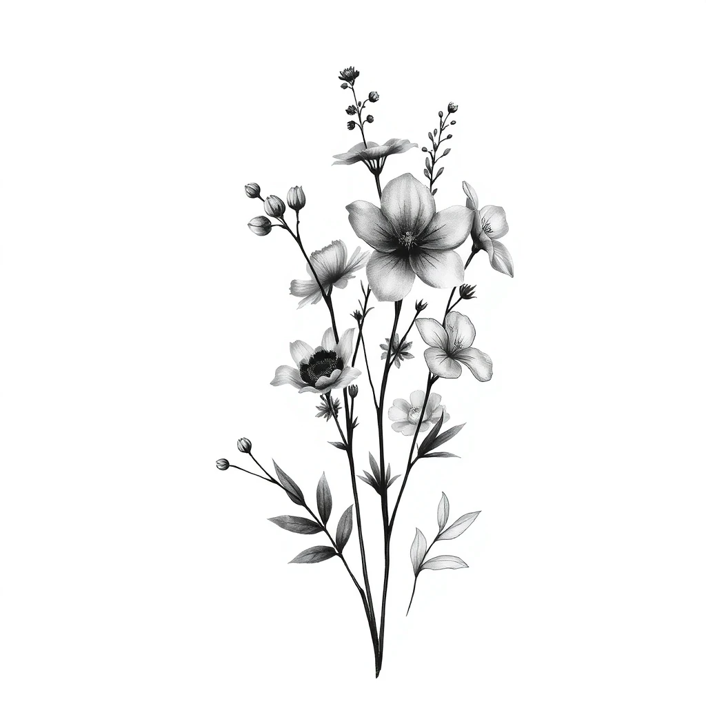 Tatouage fleur en style noir et blanc, design généré par IA