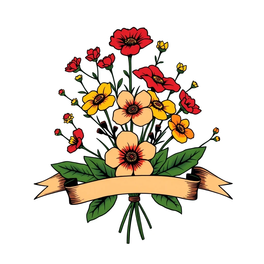 Tatouage fleur en style old school, design généré par IA