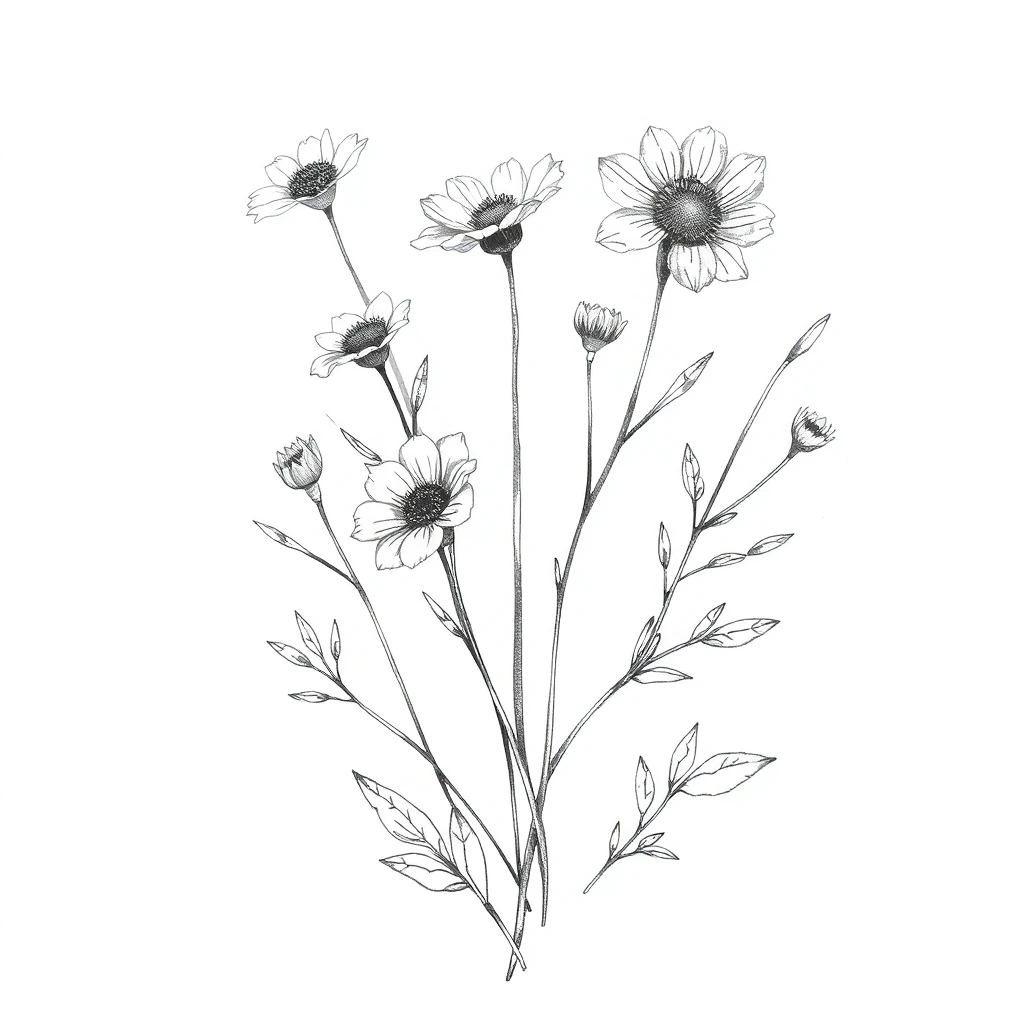 Tatouage fleur en style sketch, design généré par IA