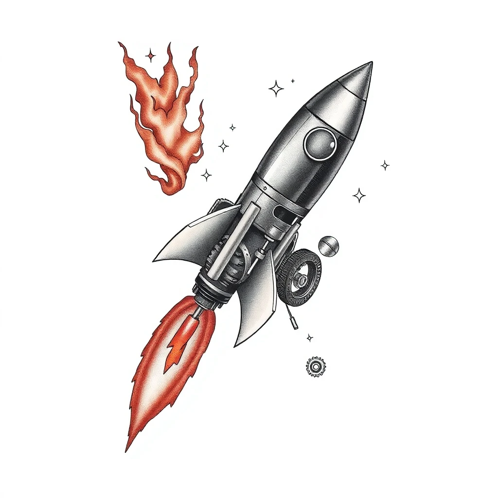 Tatouage fusée en style biomécanique, design généré par IA