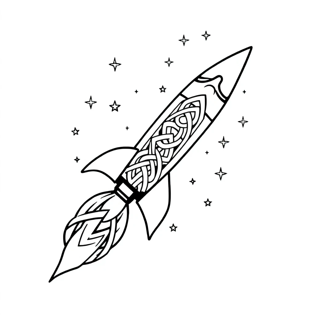 Tatouage fusée en style celtique, design généré par IA