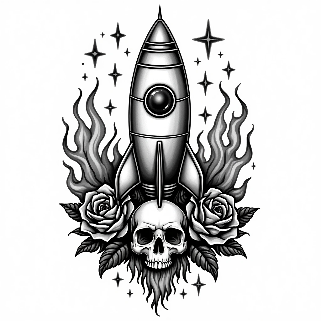 Tatouage fusée en style chicano, design généré par IA