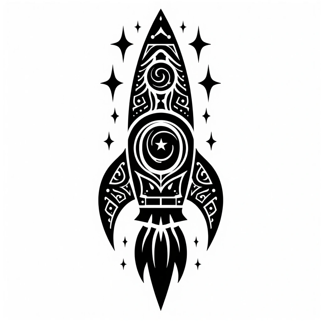 Tatouage fusée en style maori, design généré par IA