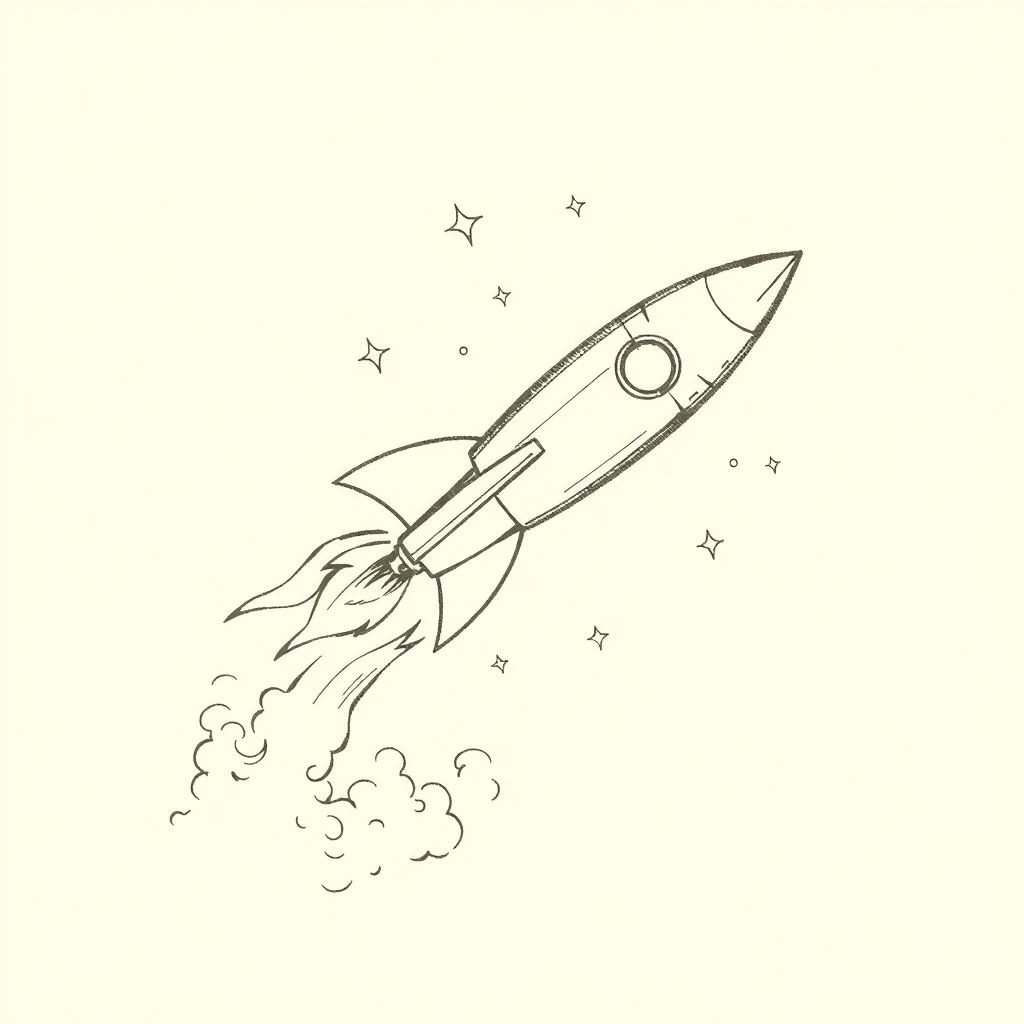 Tatouage fusée en style sketch, design généré par IA