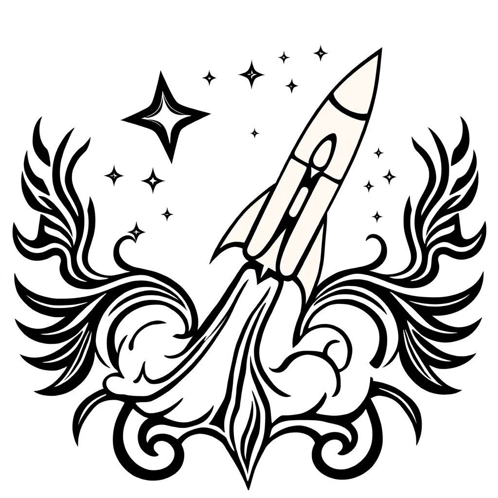 Tatouage fusée en style tribal, design généré par IA