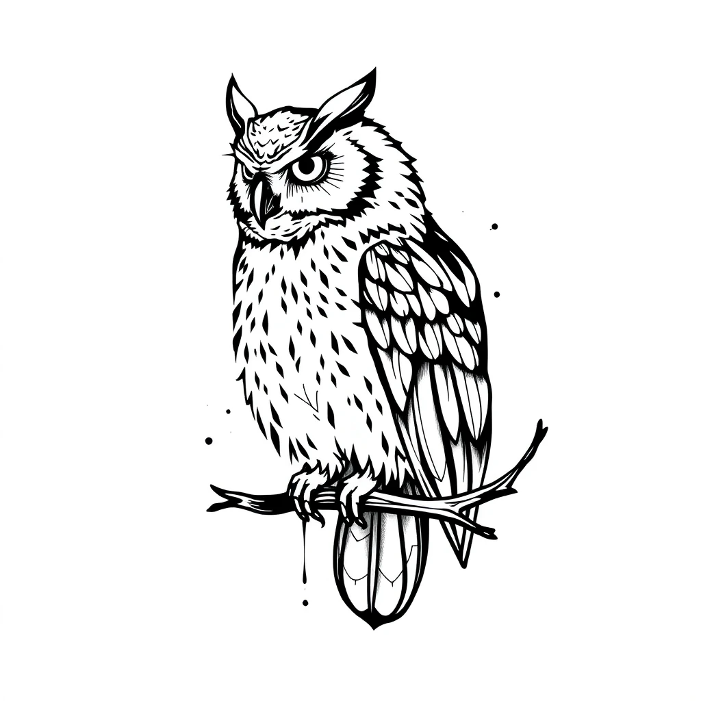 Tatouage hibou en style abstrait, design généré par IA
