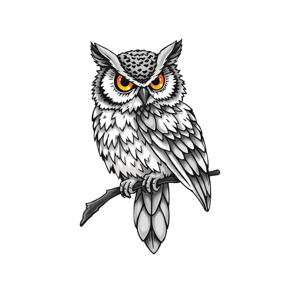 Tatouage hibou en style anime, design généré par IA