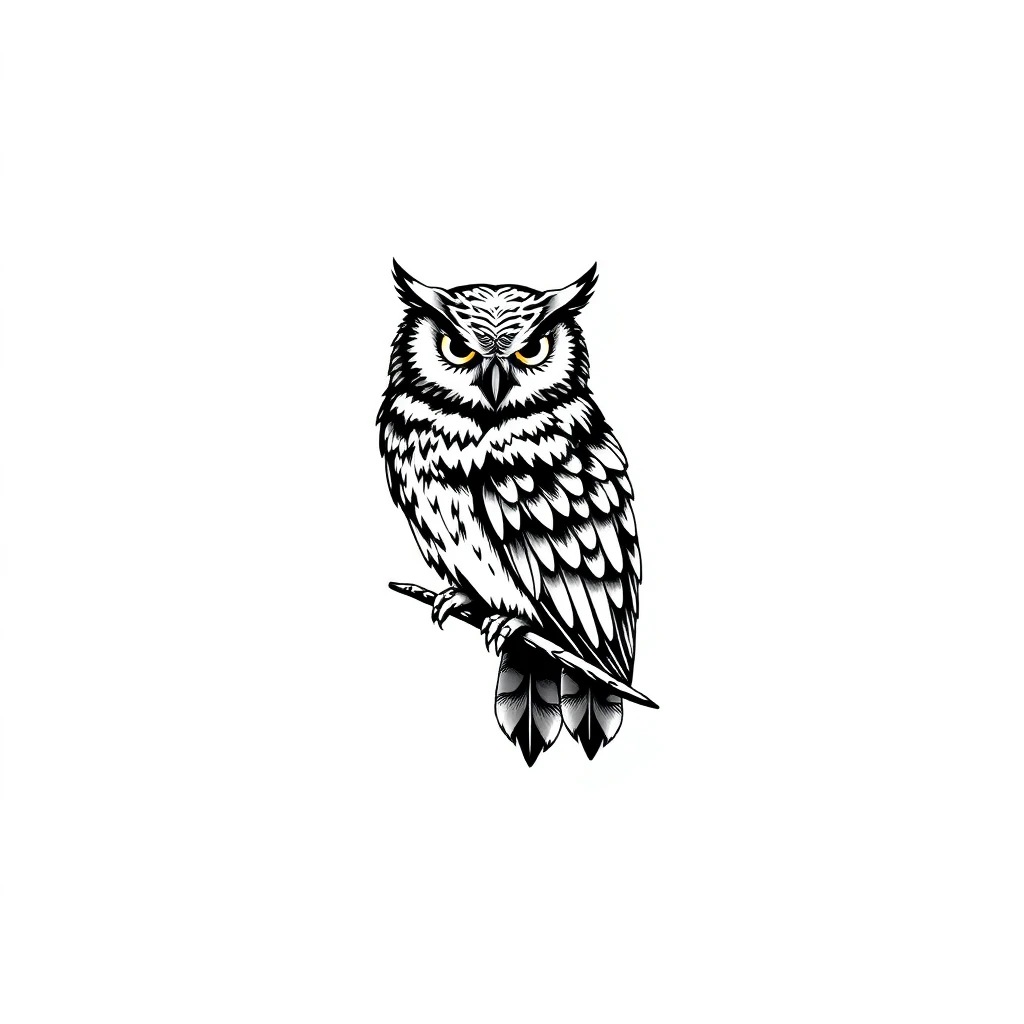 Tatouage chouette en style blackwork