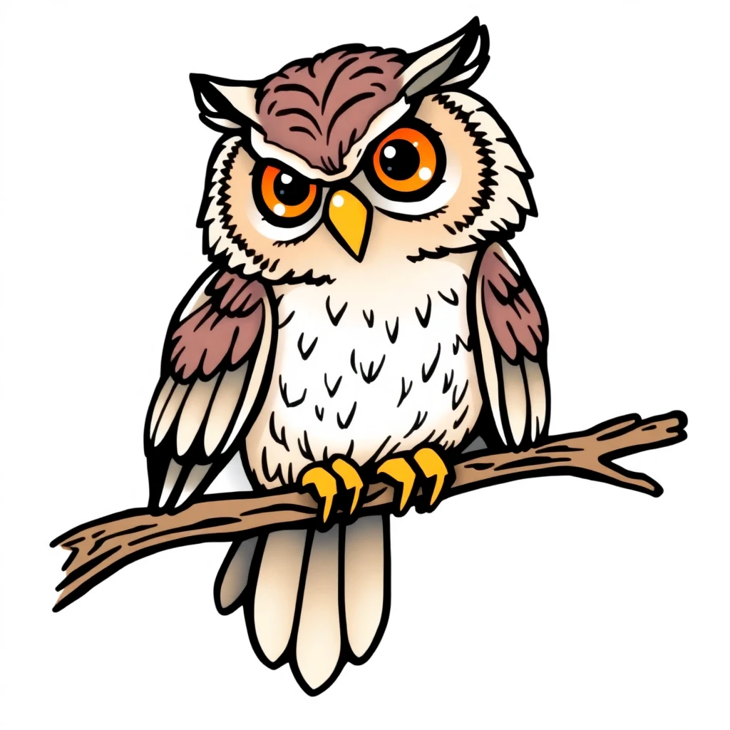 Tatouage hibou en style cartoon, design généré par IA