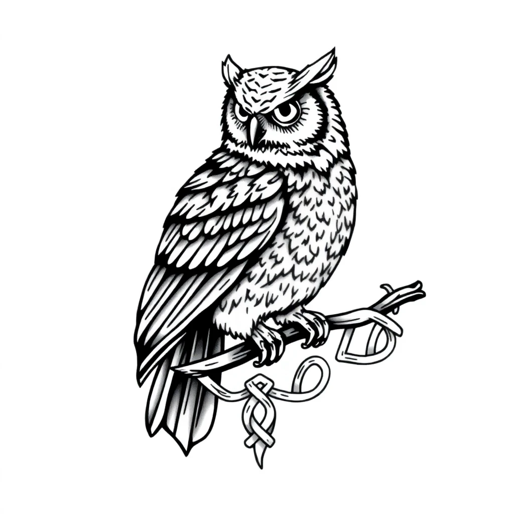 Tatouage hibou en style celtique, design généré par IA