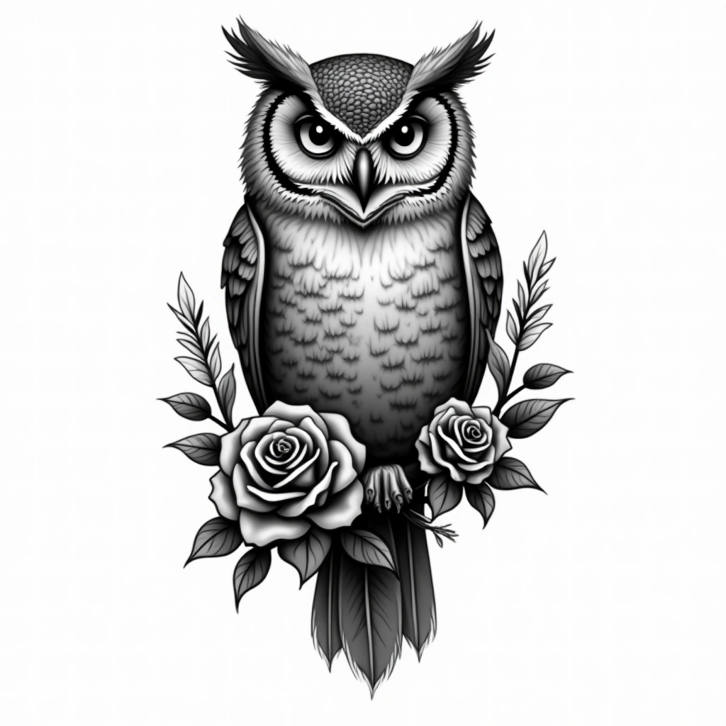 Tatouage hibou en style chicano, design généré par IA