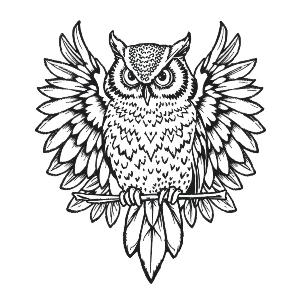 Tatouage chouette en style dotwork