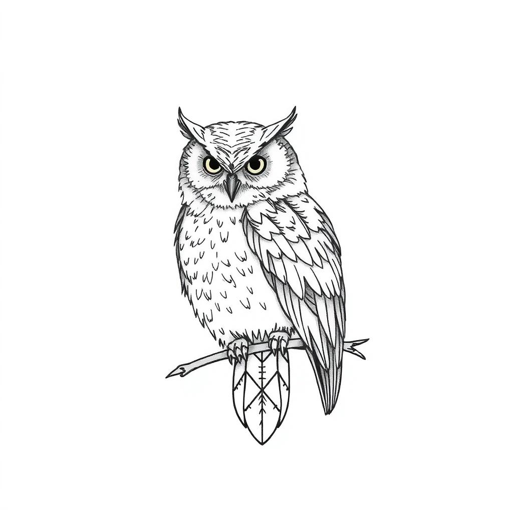 Tatouage hibou en style fineline, design généré par IA