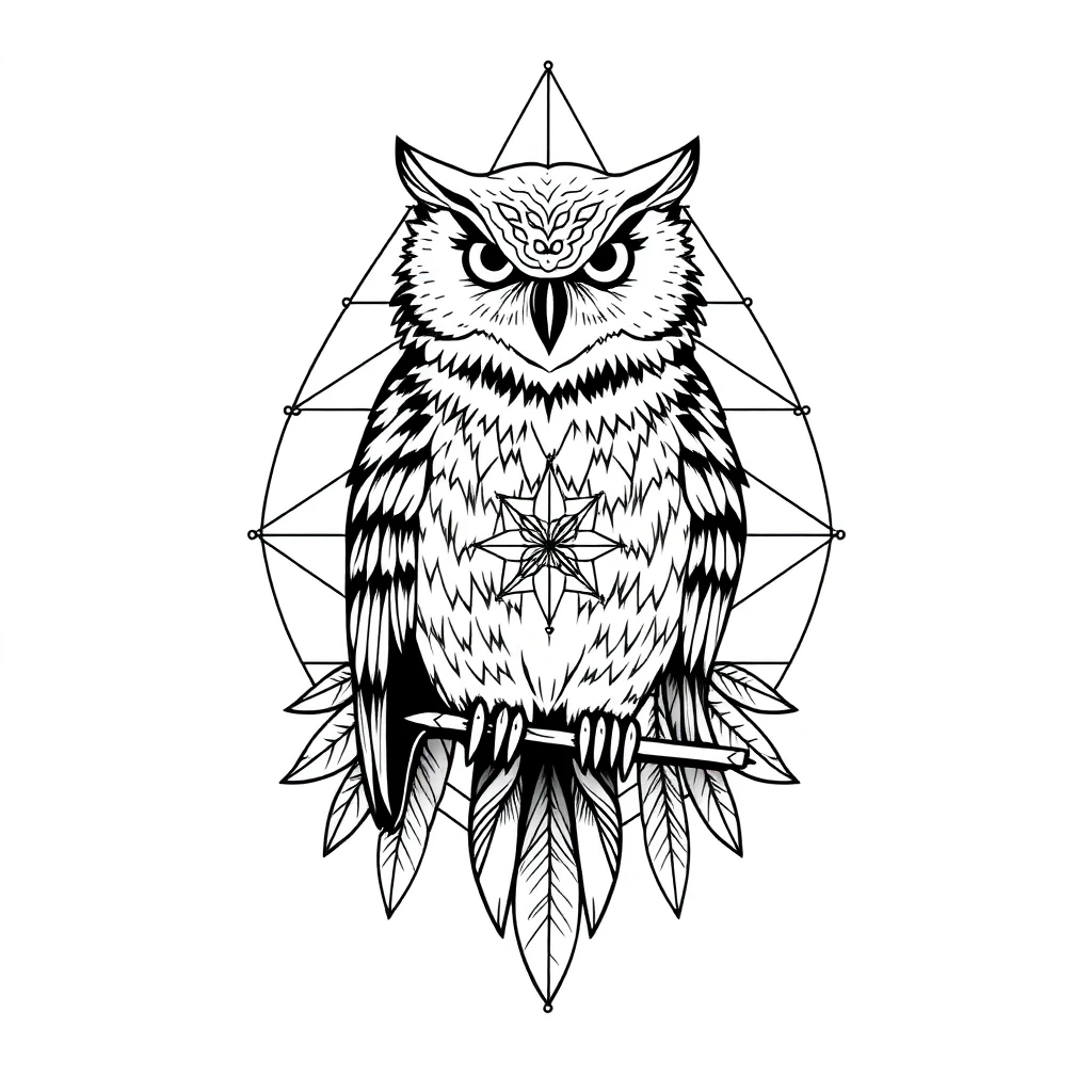 Tatouage chouette en style géométrique