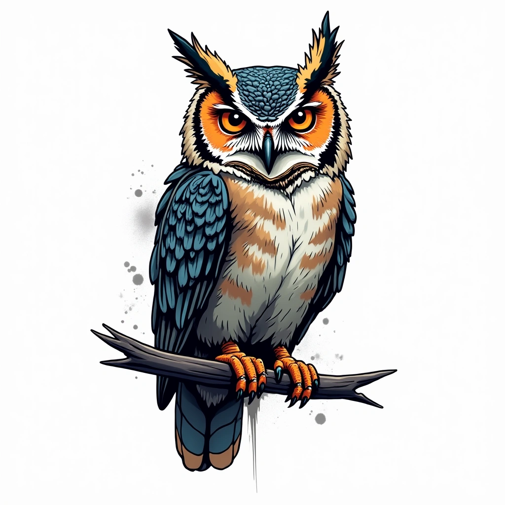 Tatouage hibou en style graffiti, design généré par IA