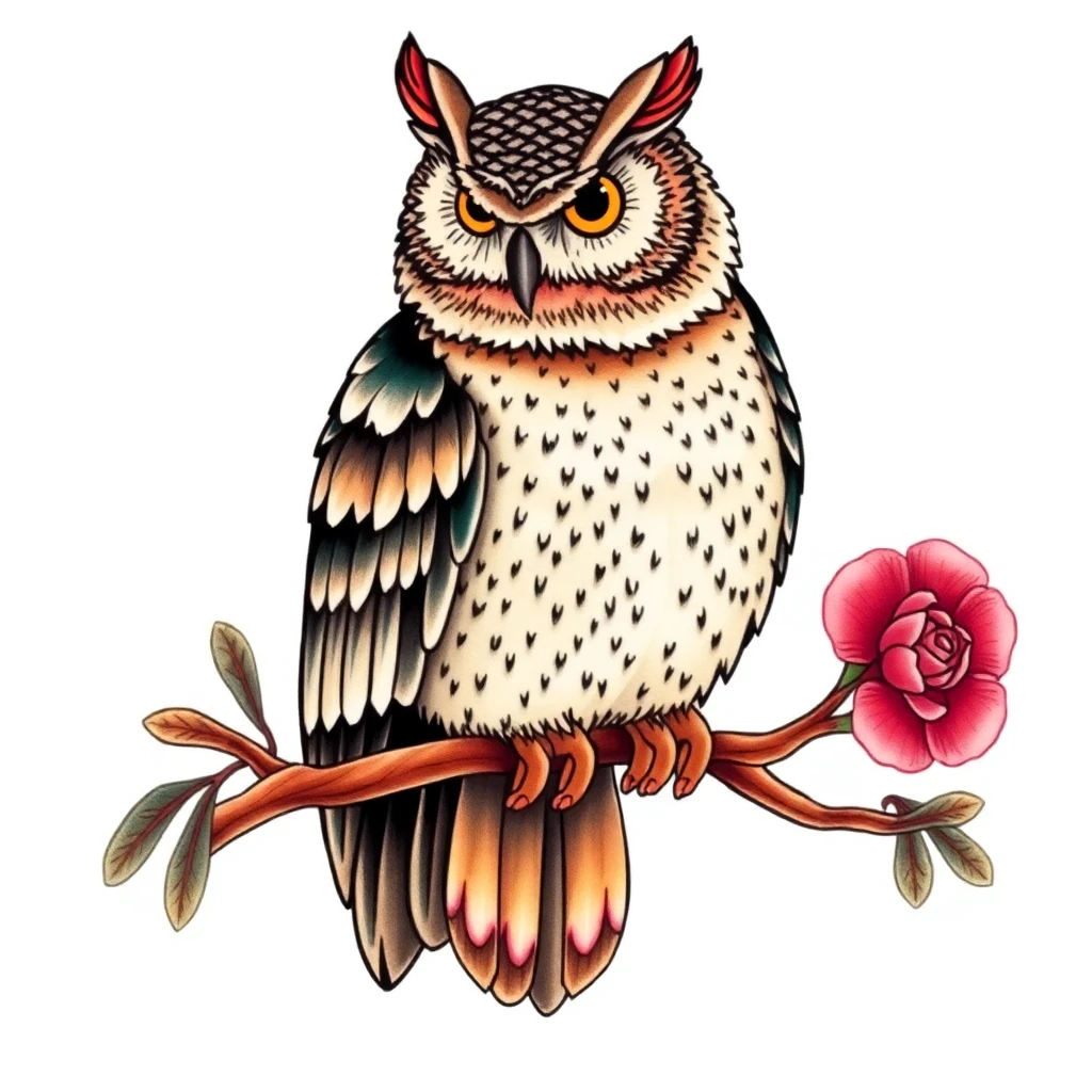 Idée de tatouage hibou en style japonais, adaptable au biceps