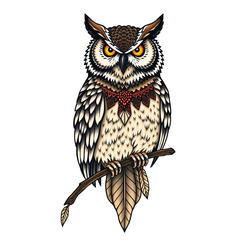 Tatouage hibou en style néo-traditionnel, design généré par IA