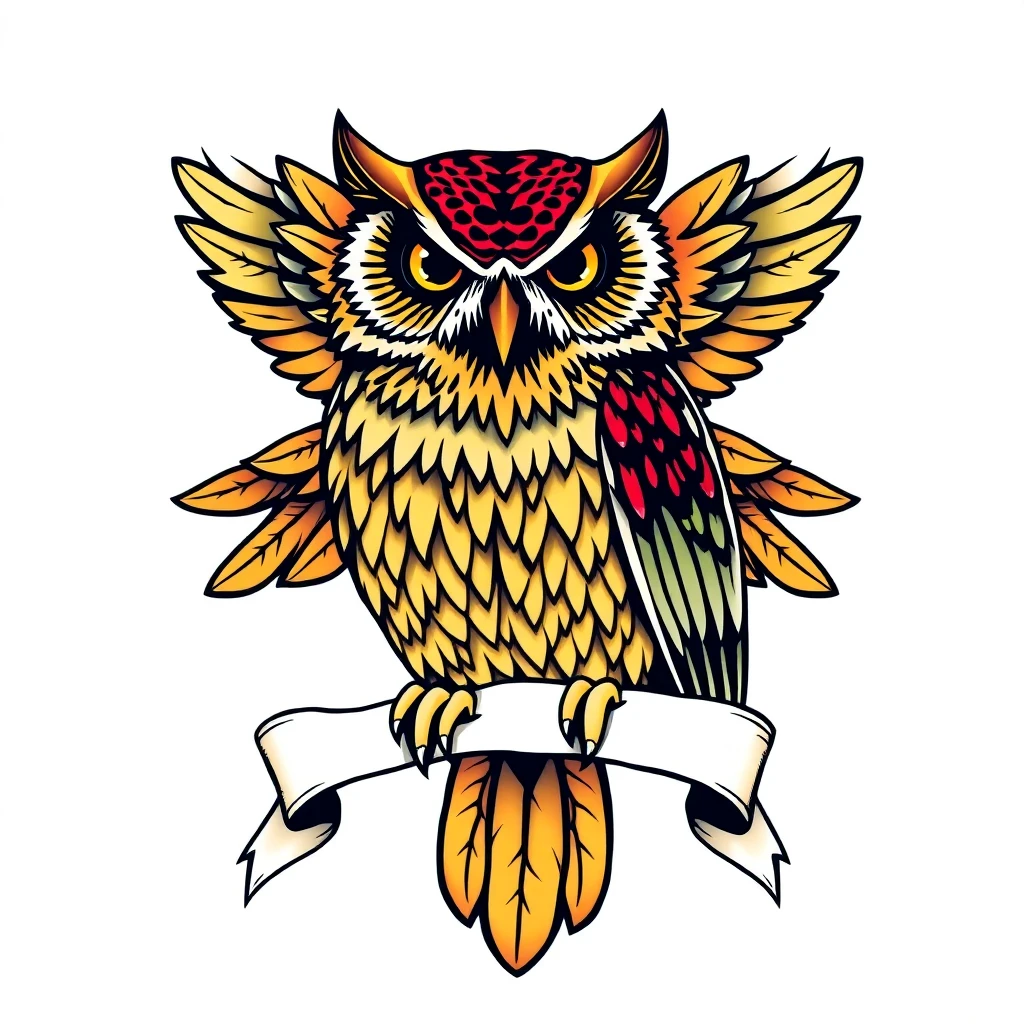 Tatouage hibou en style old school, design généré par IA