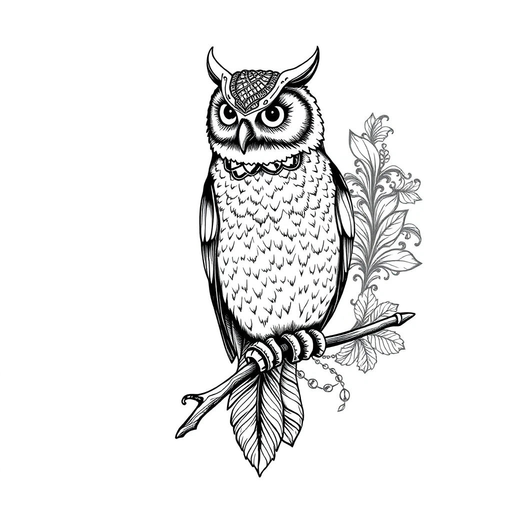 Tatouage hibou en style ornemental, design généré par IA