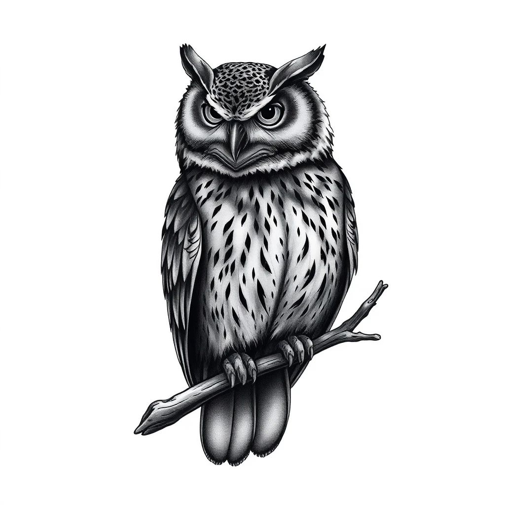 Tatouage hibou en style réaliste, design généré par IA