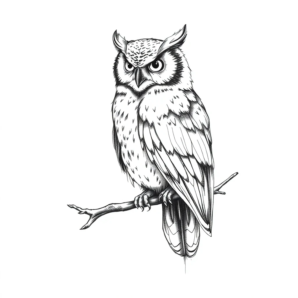 Tatouage hibou en style sketch, design généré par IA