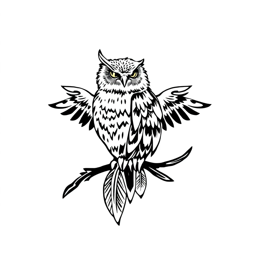 Tatouage hibou en style tribal, design généré par IA