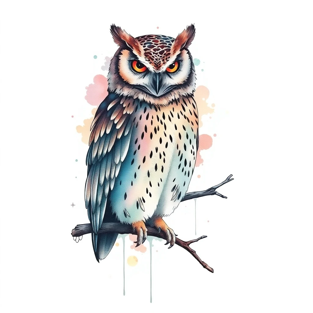 Tatouage hibou en style watercolor, design généré par IA