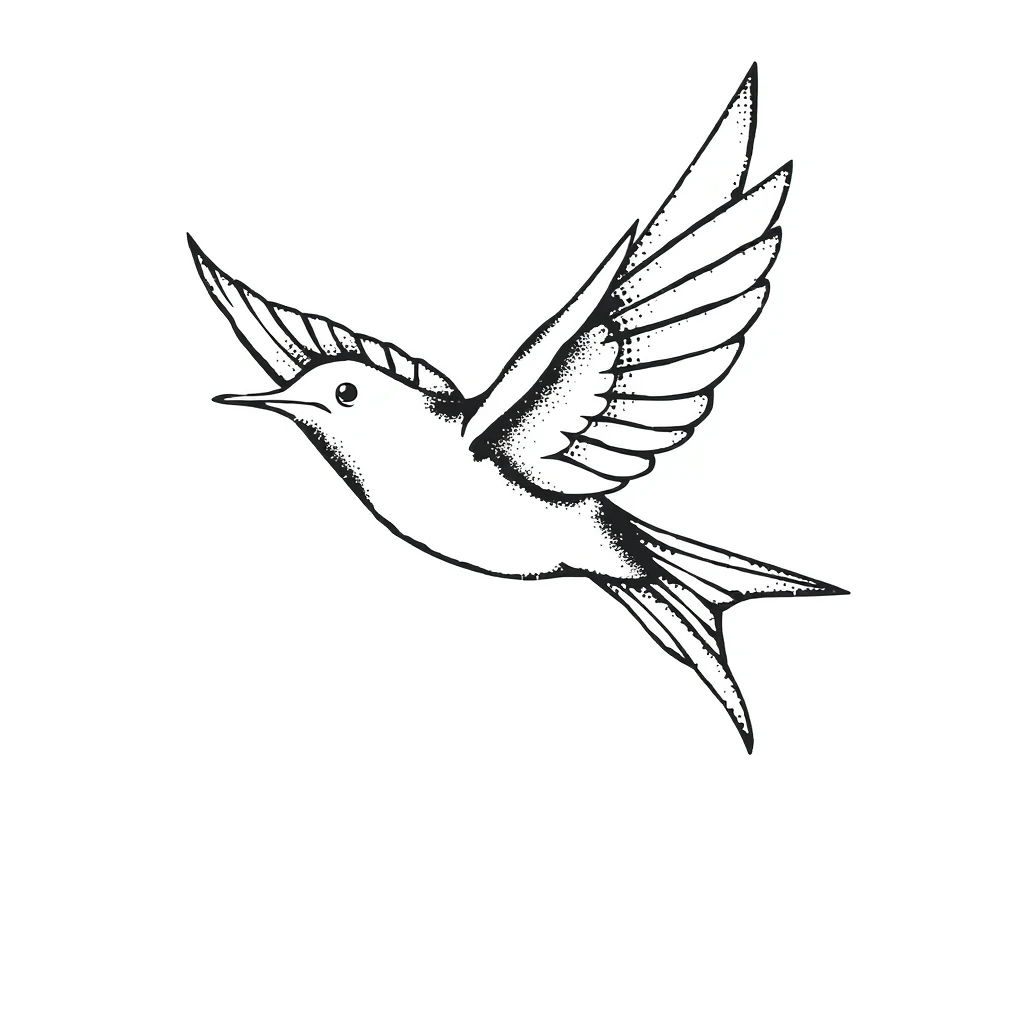 Tatouage hirondelle en style dotwork, design noir et gris généré avec Tatua