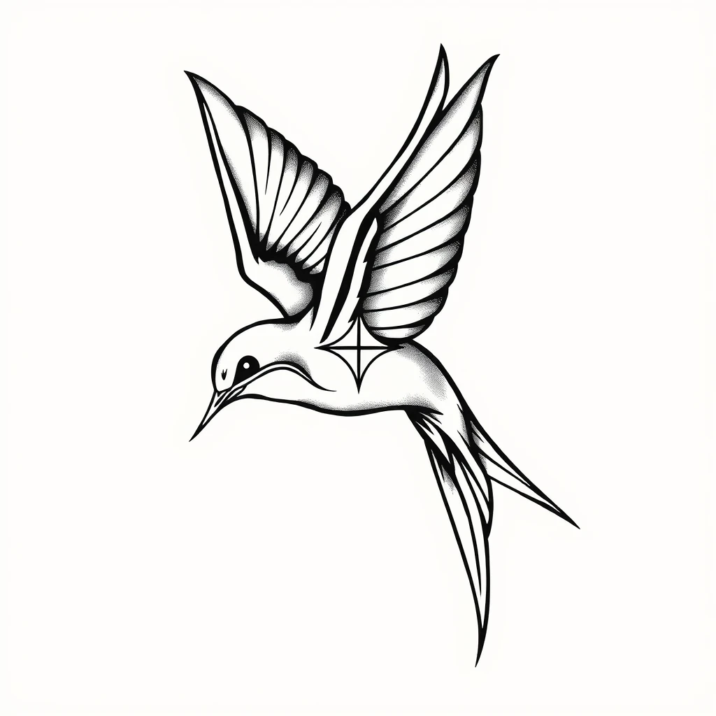 Tatouage hirondelle en style géométrique, design noir et gris généré avec Tatua