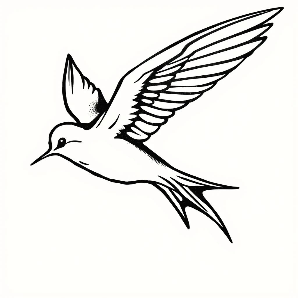 Tatouage hirondelle en style minimaliste, design noir et gris généré avec Tatua