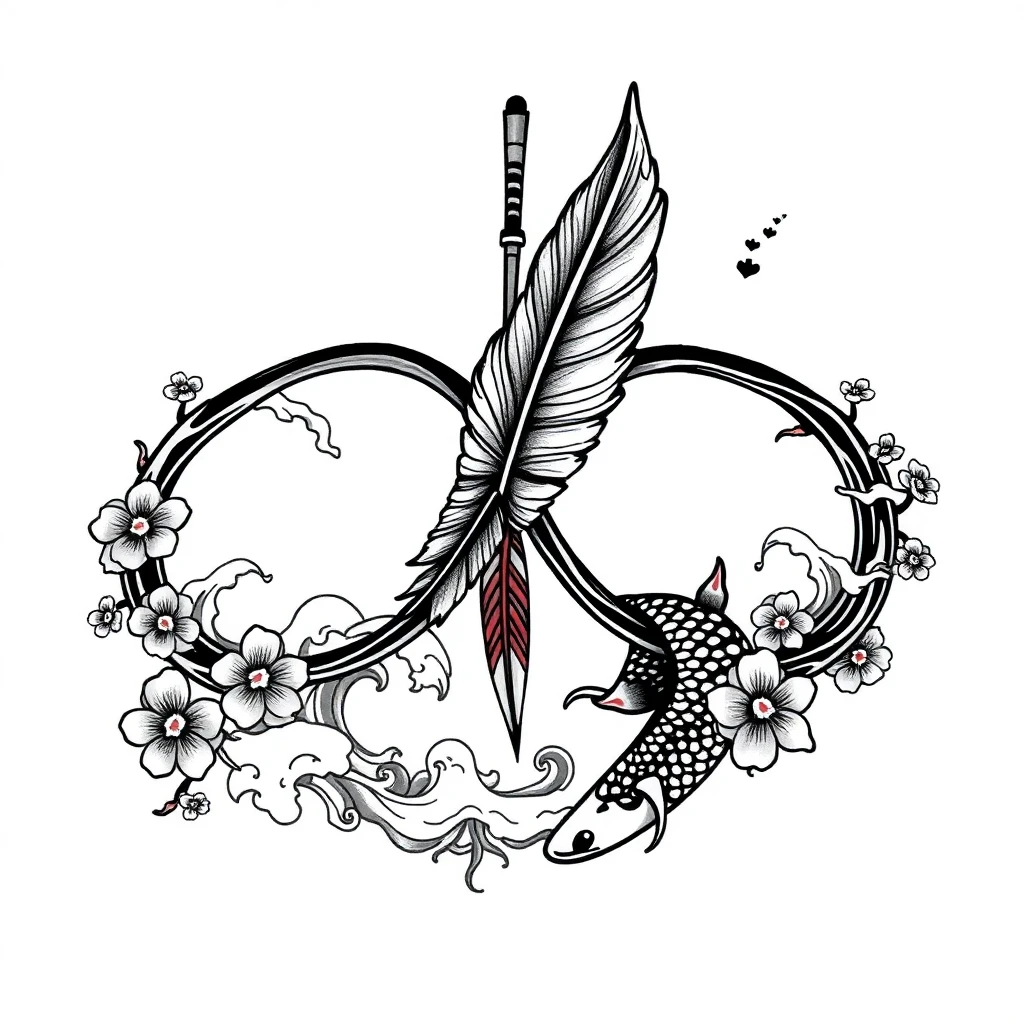 Tatouage symbole infini en style japonais, design généré par IA