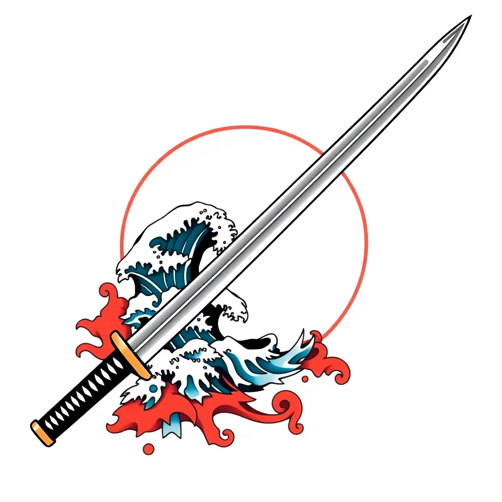 Tatouage katana en style anime, design généré par IA