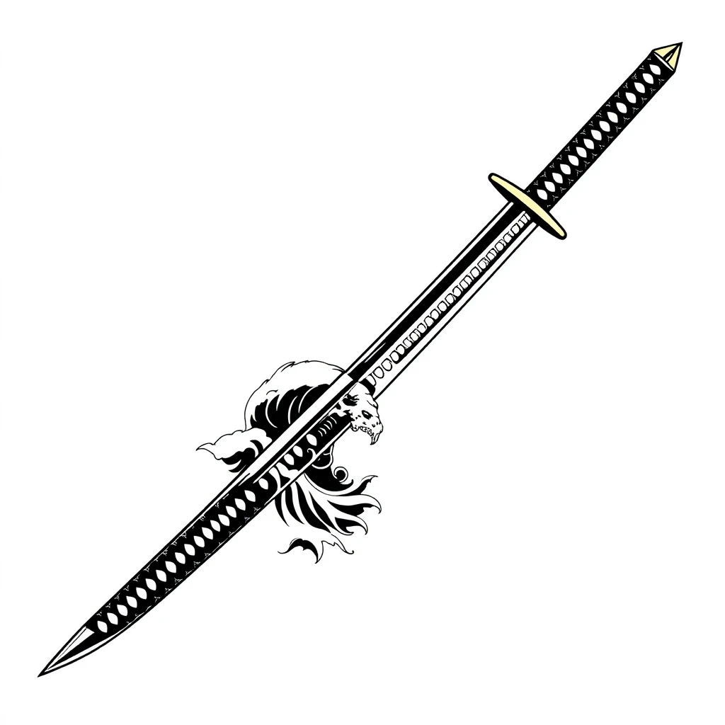 Idée de tatouage katana en blackwork pour une manchette de bras