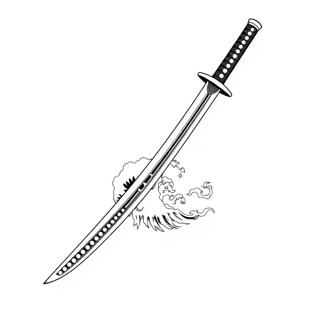 Tatouage katana en style fineline, design généré par IA