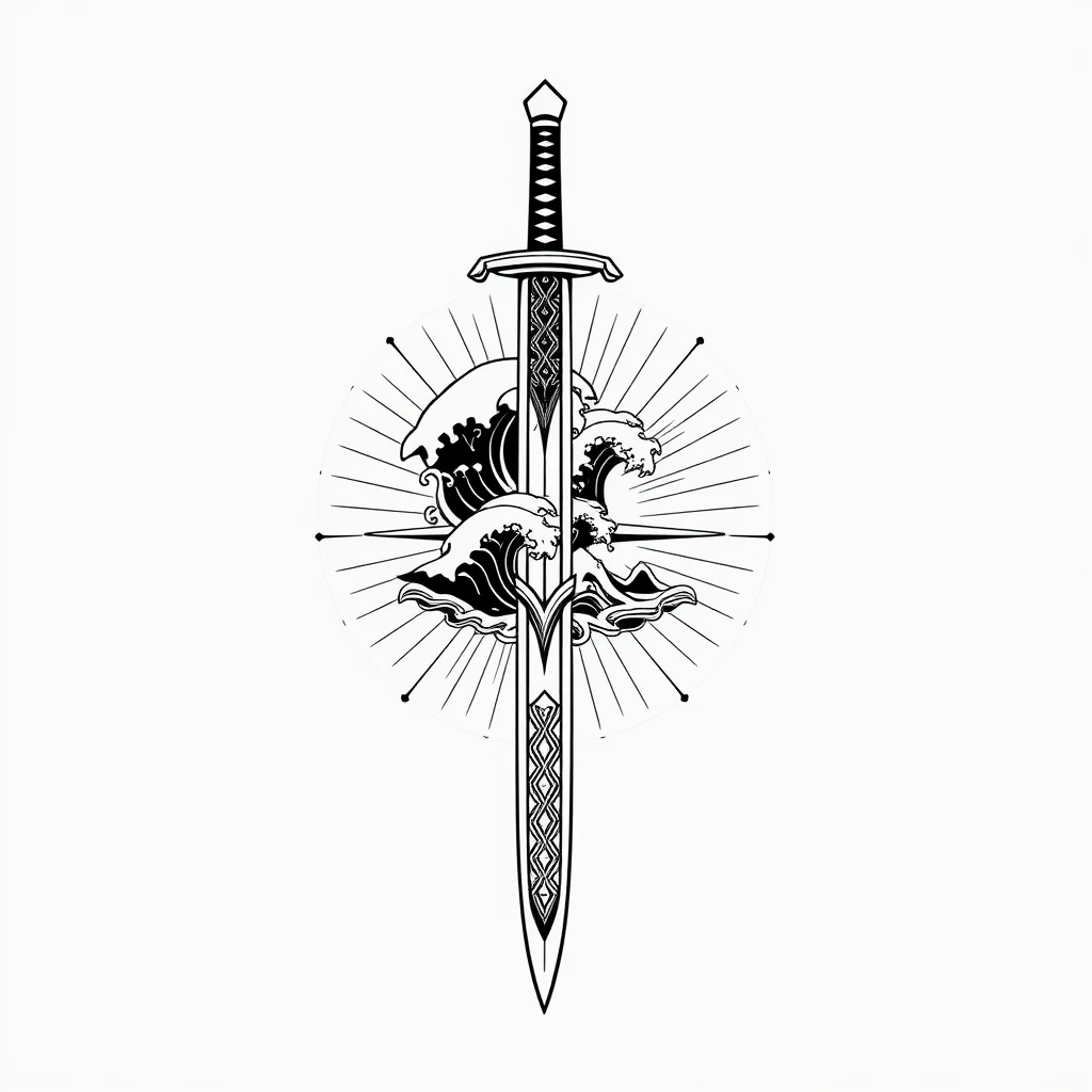 Tatouage katana en style géométrique