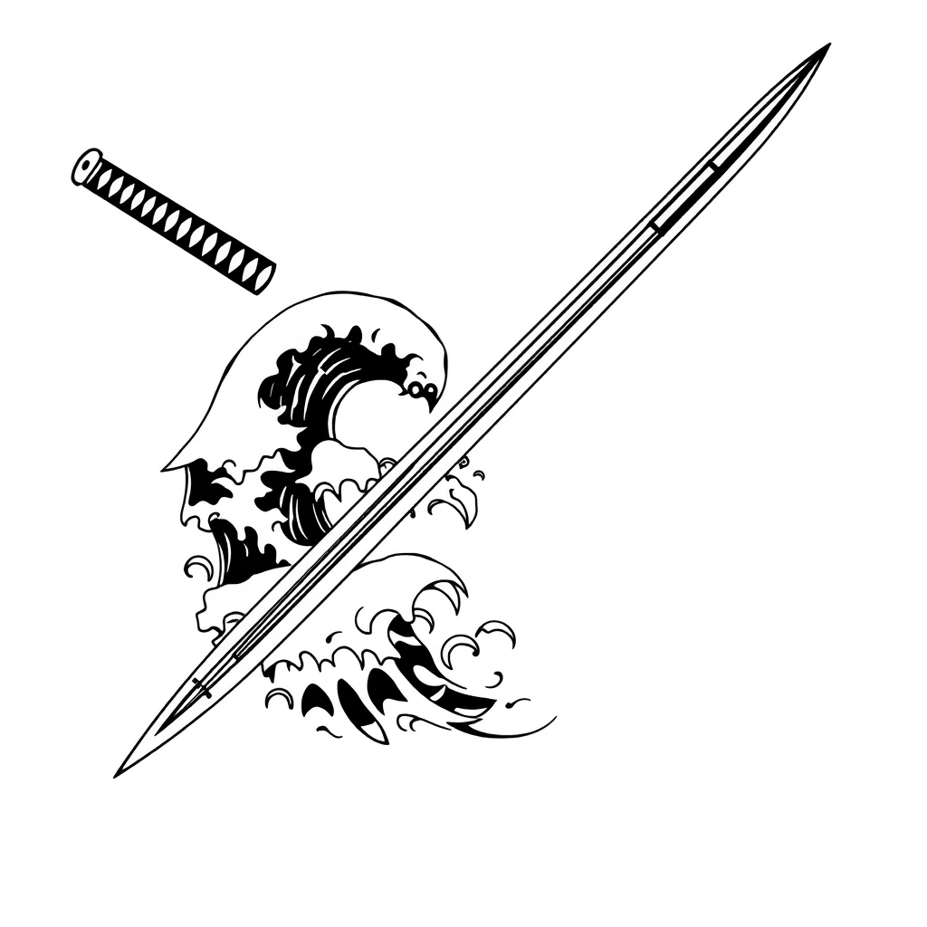 Tatouage katana en style minimaliste