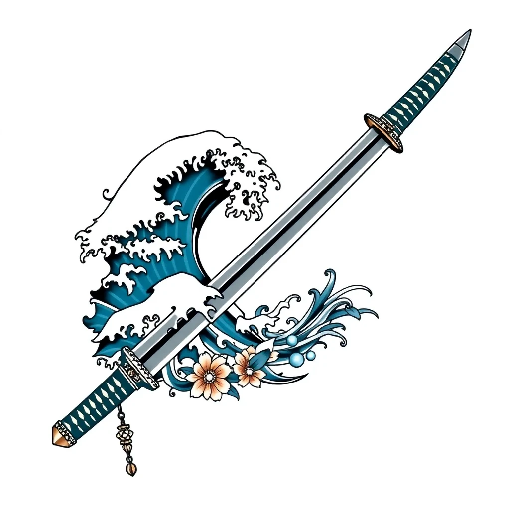 Tatouage katana en style néo-traditionnel, design généré par IA
