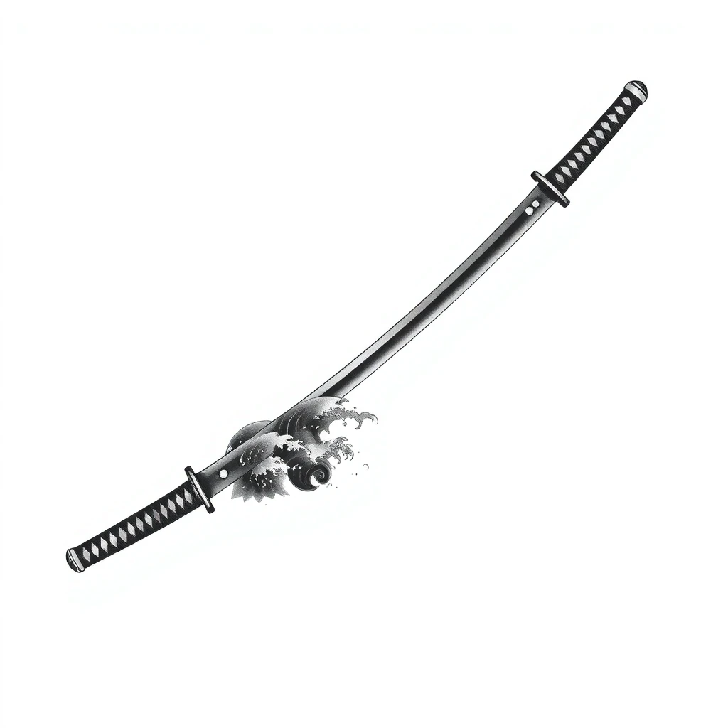 Tatouage katana en style noir et blanc, design généré par IA