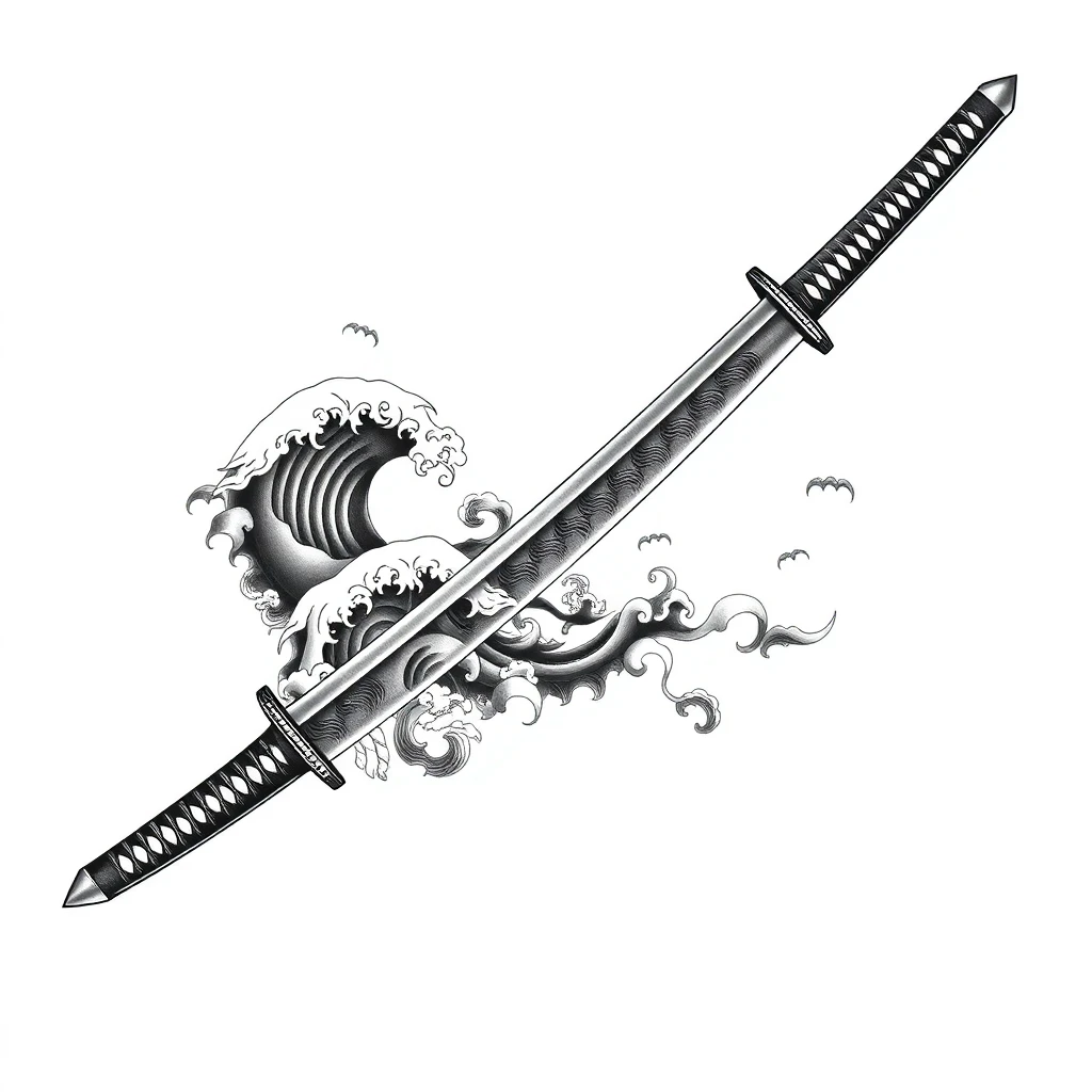 Tatouage katana en style réaliste, design généré par IA