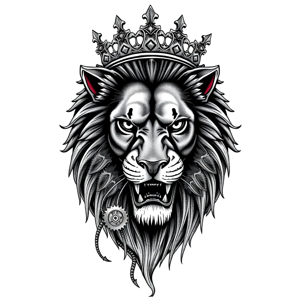Tatouage lion en style biomécanique, design généré par IA