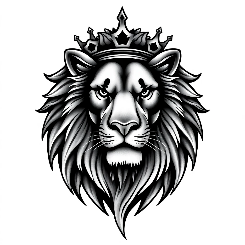 Tatouage lion en style black and gray, design généré par IA