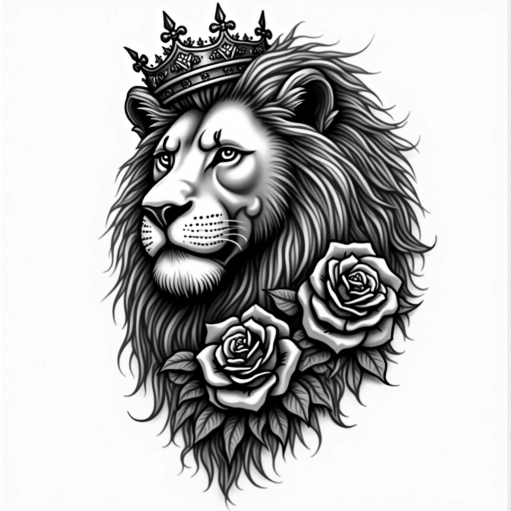 Tatouage lion en style chicano, design généré par IA