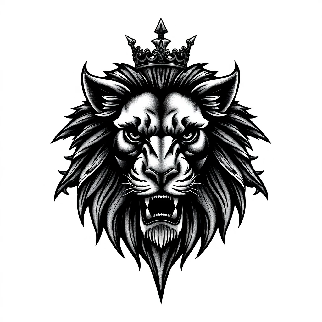 Tatouage lion en style horror, design généré par IA
