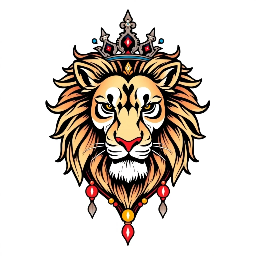 Tatouage lion en style néo-traditionnel, design généré par IA