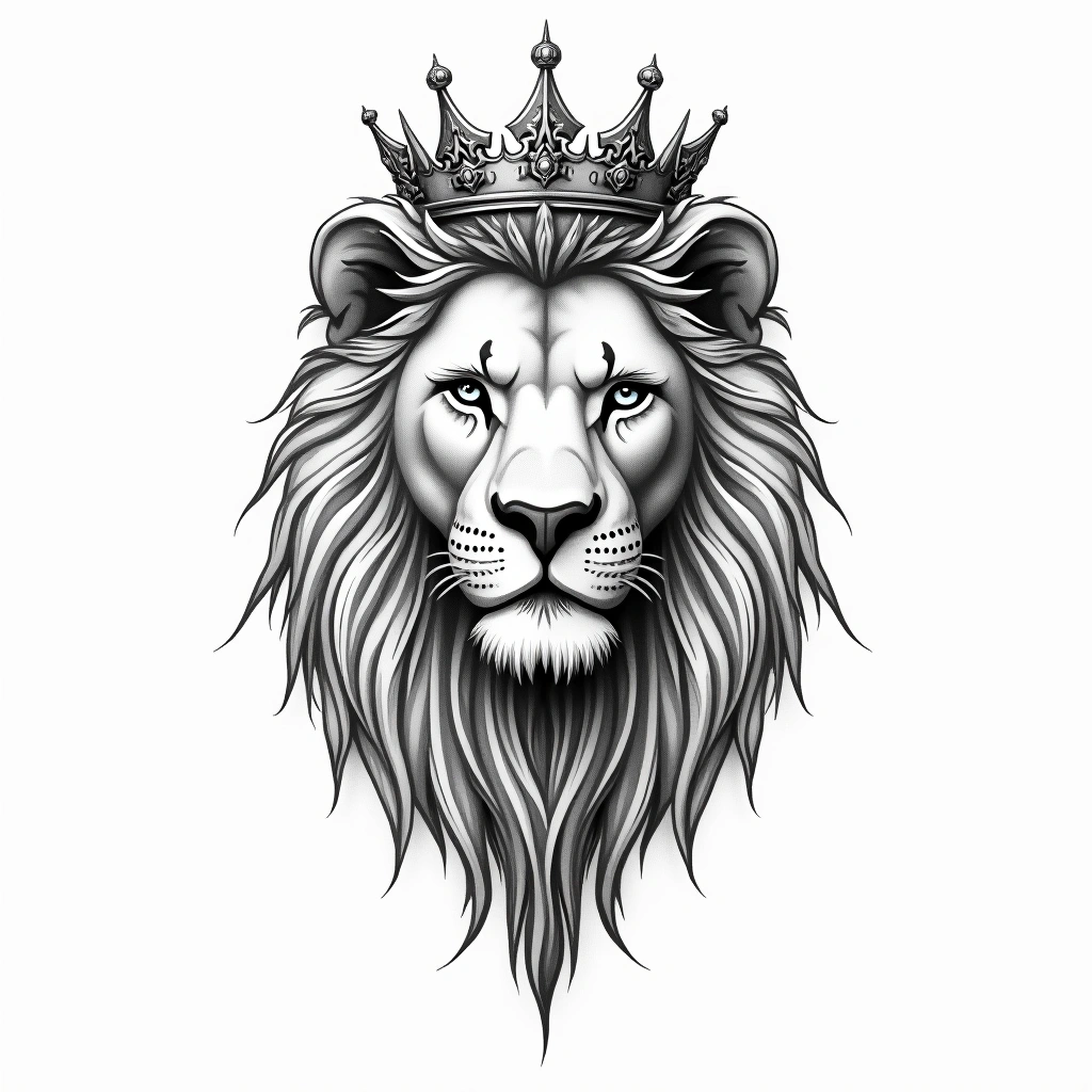 Tatouage lion en style single needle, design généré par IA
